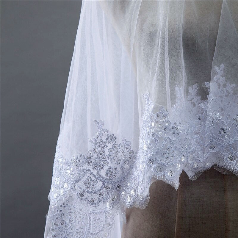 Adora by Simona Wedding Veils - Lace Edge Cathedral Bridal Veil - Available in White and Ivory White