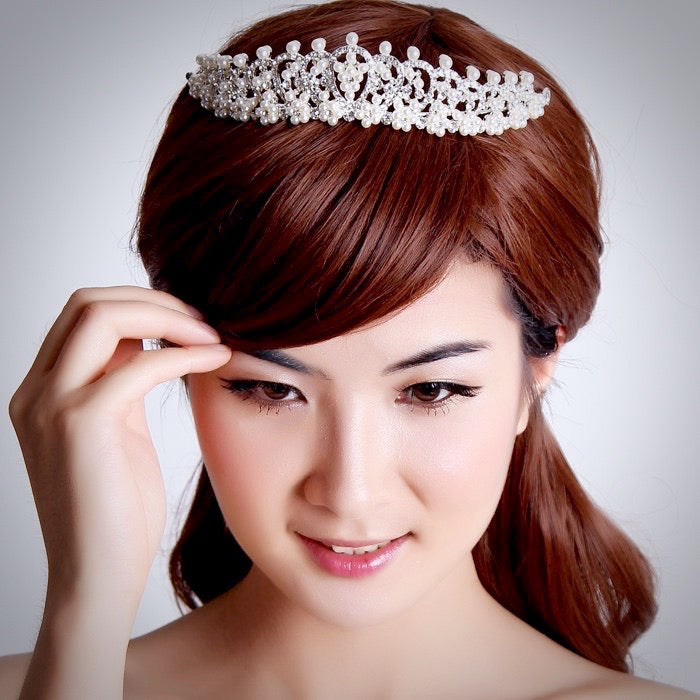 Wedding Pearl Jewelry - Pearl and Cubic Zirconia Bridal Tiara