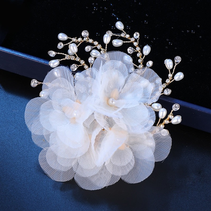 "Luciana" - Gold Pearl and Crystal Bridal Hair Clip