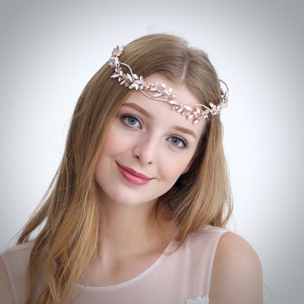 "Erin" - Rose Gold Pearl and Crystal Bridal Headband