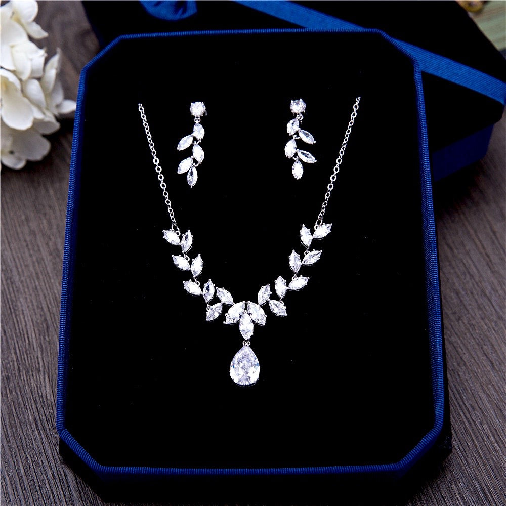 Wedding Jewelry - Silver Cubic Zirconia Bridal Jewelry Set