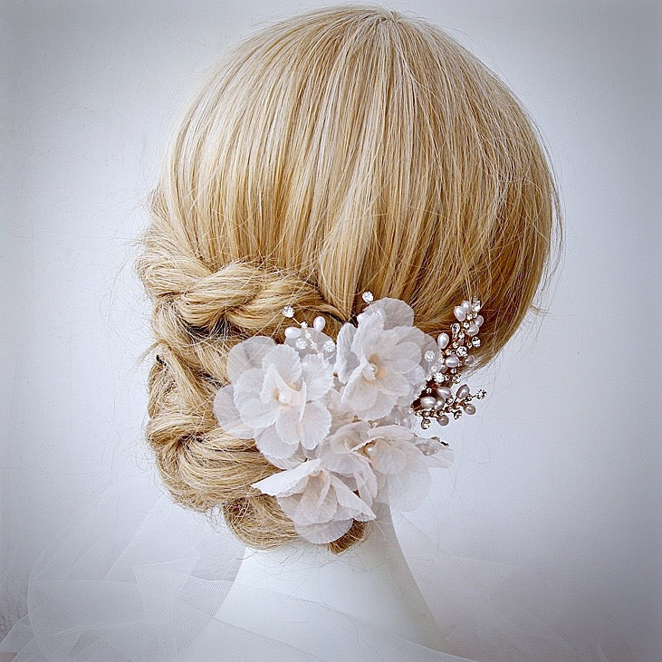 "Luciana" - Gold Pearl and Crystal Bridal Hair Clip