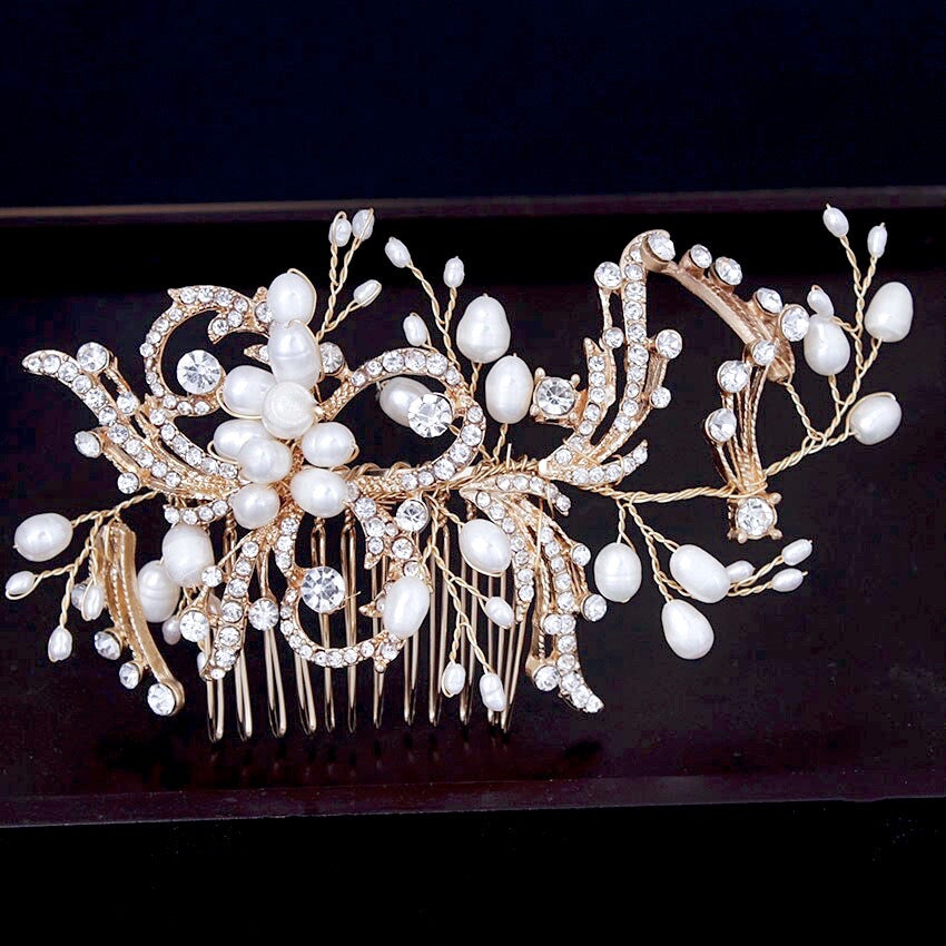 "Samantha" - Pearl and Crystal Bridal Hair Comb - Available in Silver and Gold
