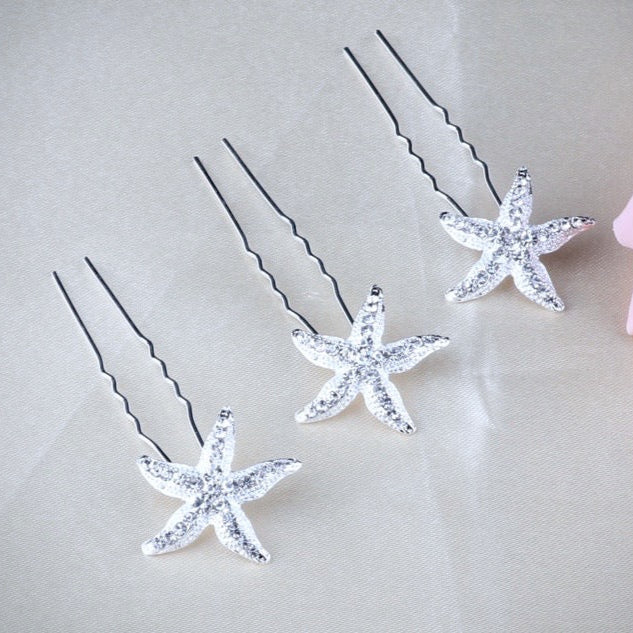 Wedding Hair Accessories - Crystal Sea Star Hair Pins - Set of 5