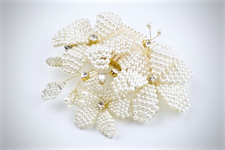 Wedding Hair Accessories - Gold Pearl Bridal Hair Comb