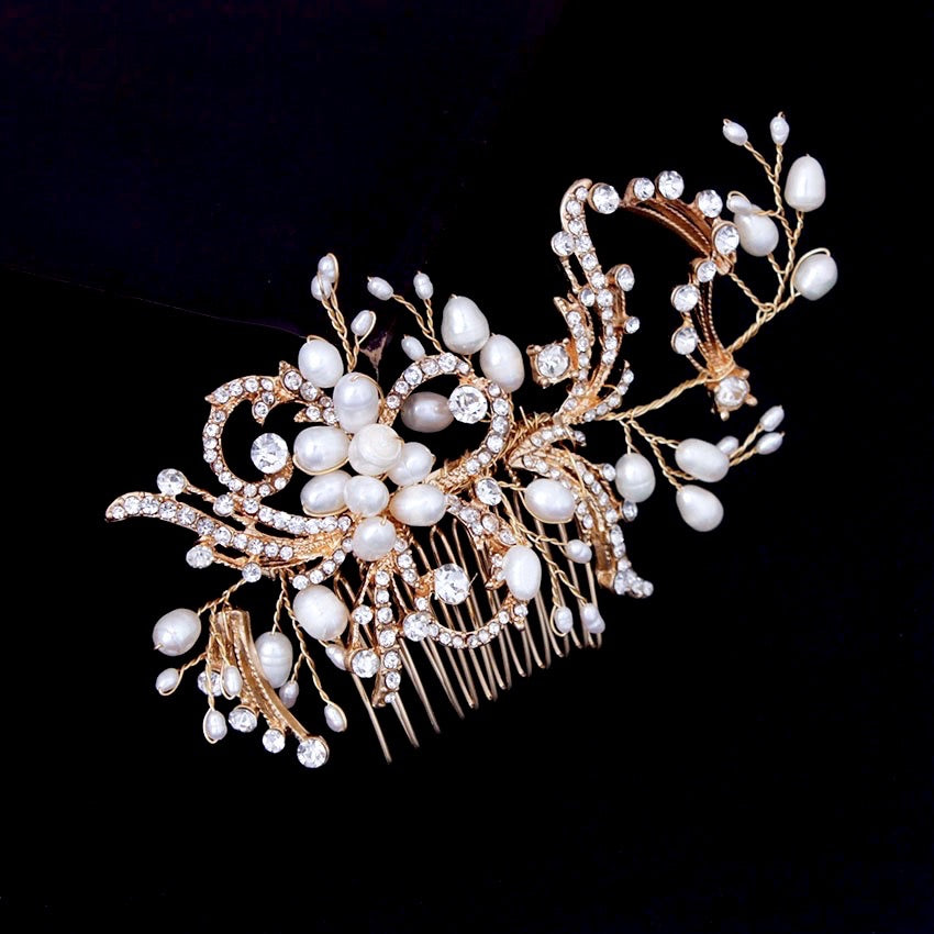 "Samantha" - Pearl and Crystal Bridal Hair Comb - Available in Silver and Gold