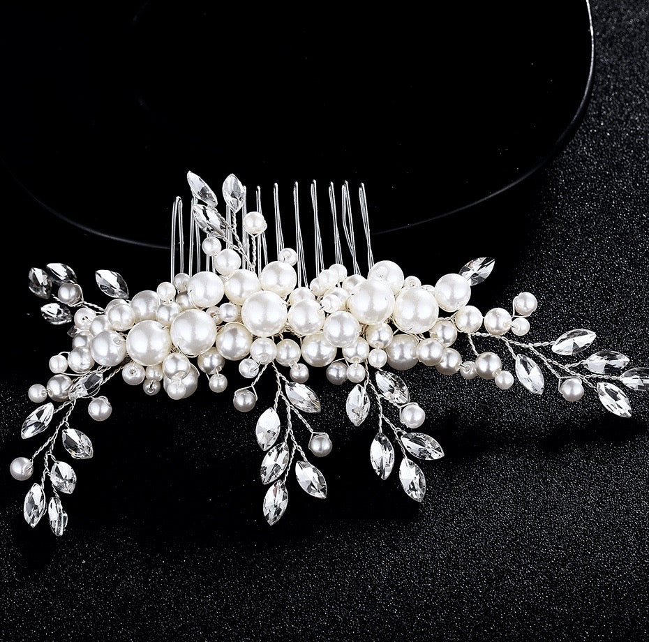 Wedding Hair Accessories - Silver Pearl and Crystal Bridal Hair Comb