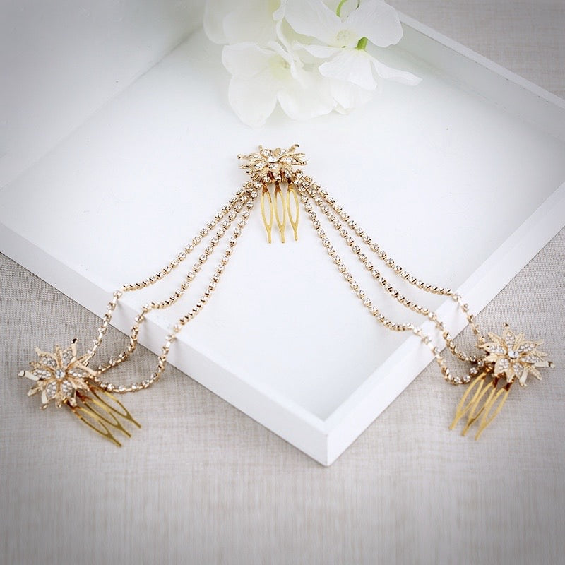 Wedding Hair Accessories - Gold Crystal Bridal Hair Drape