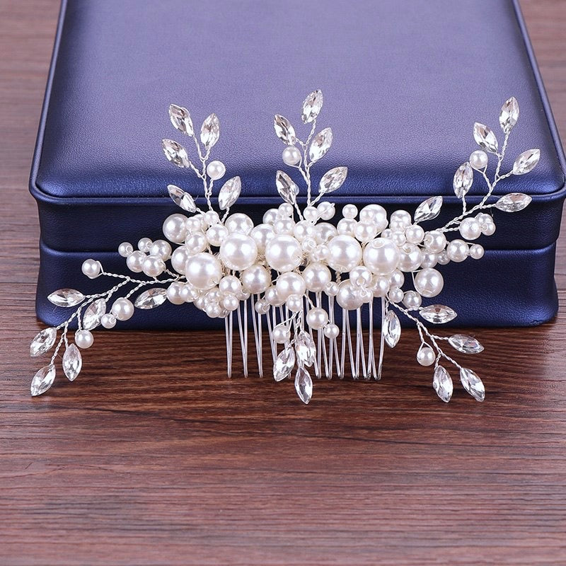 Wedding Hair Accessories - Silver Pearl and Crystal Bridal Hair Comb