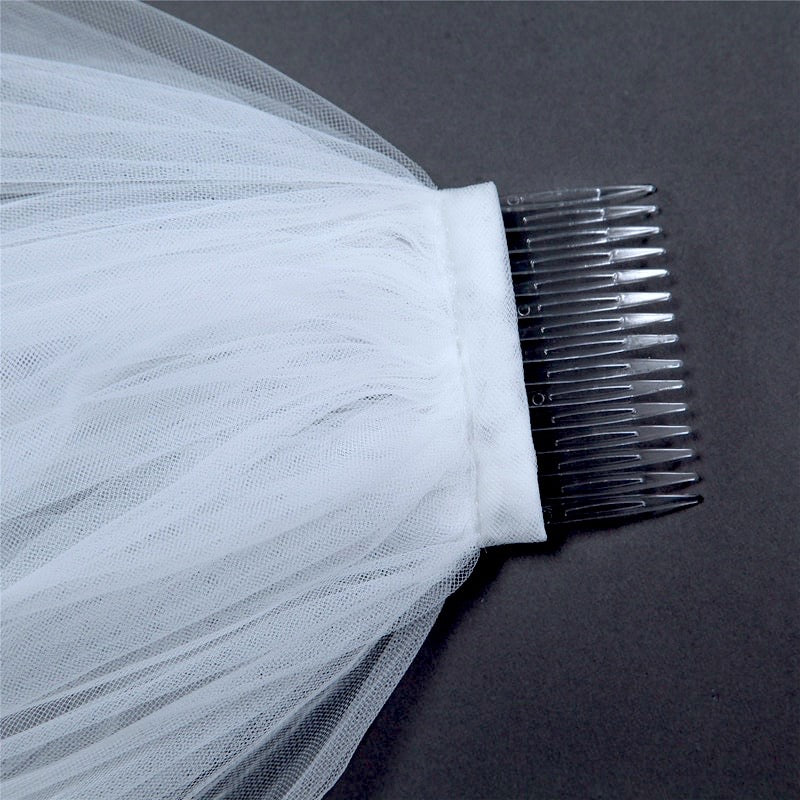 Wedding Veils - Ivory Lace Edge Fingertip Length Bridal Veil