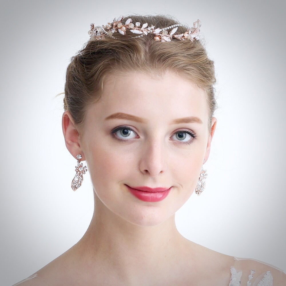 "Erin" - Rose Gold Pearl and Crystal Bridal Headband