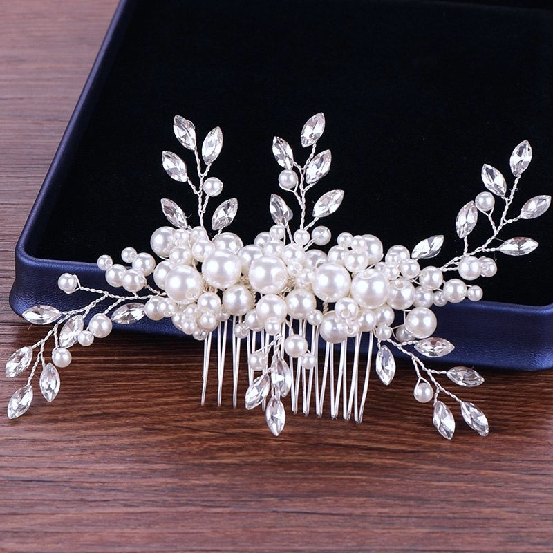 Wedding Hair Accessories - Silver Pearl and Crystal Bridal Hair Comb