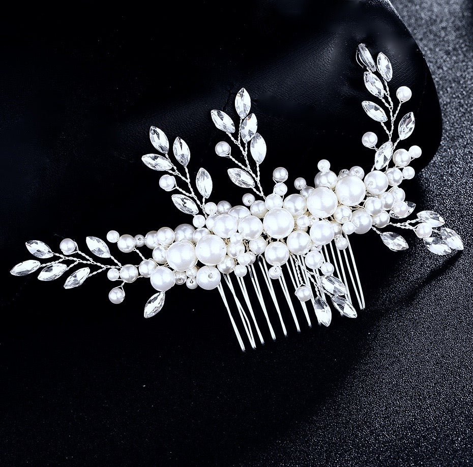 Wedding Hair Accessories - Silver Pearl and Crystal Bridal Hair Comb