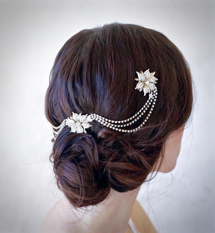 Wedding Hair Accessories - Gold Crystal Bridal Hair Drape