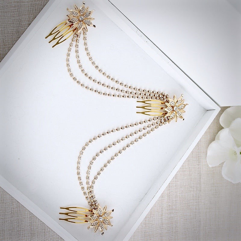 Wedding Hair Accessories - Gold Crystal Bridal Hair Drape