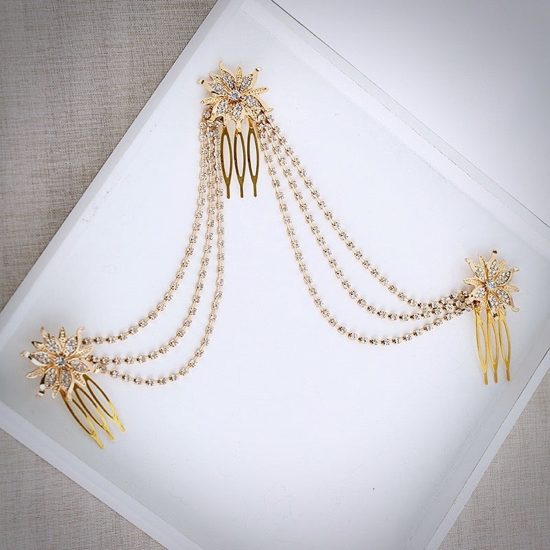 Wedding Hair Accessories - Gold Crystal Bridal Hair Drape