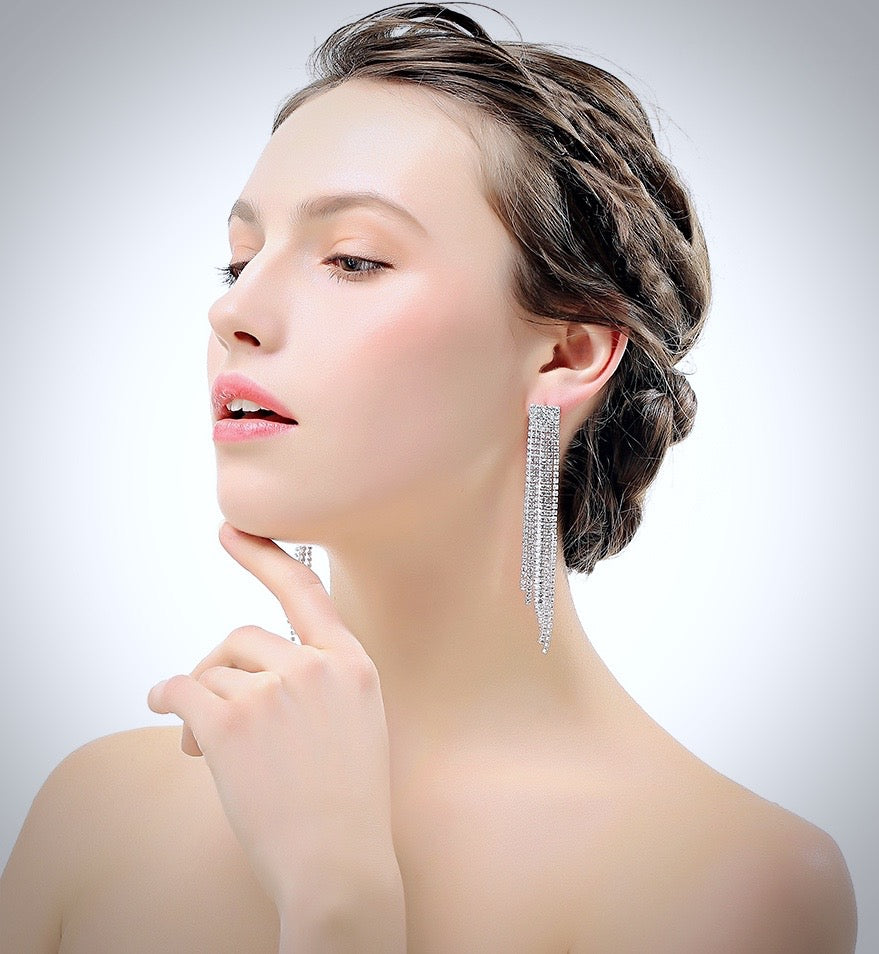 Wedding Jewelry - Crystal Bridal Fringe Earrings