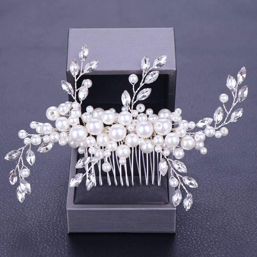 Wedding Hair Accessories - Silver Pearl and Crystal Bridal Hair Comb