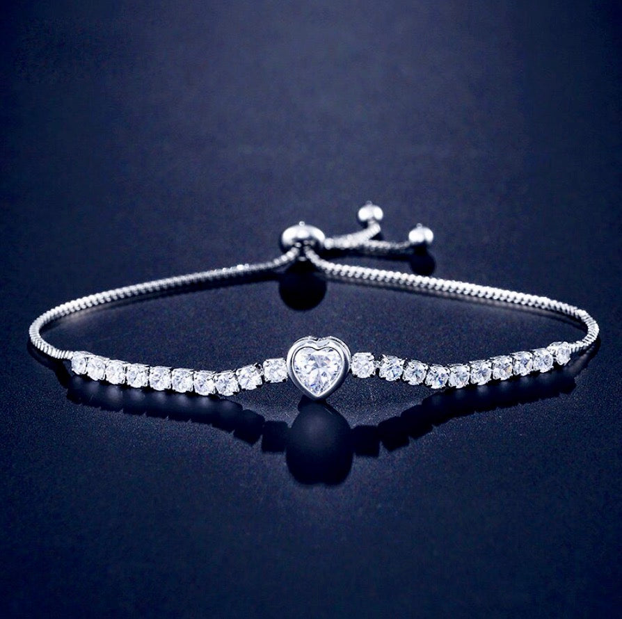 Wedding Jewelry - Heart CZ Bridal Bracelet - Available in Silver, Rose Gold and Yellow Gold