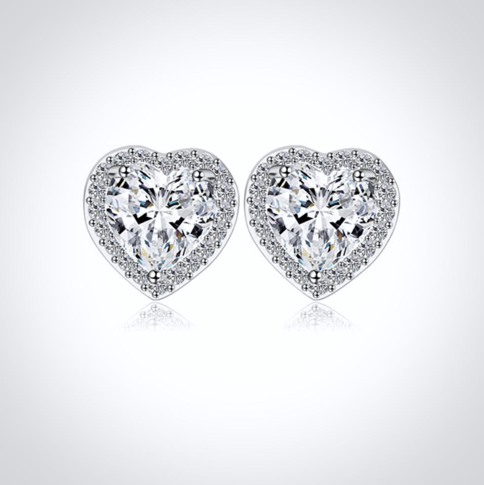 Wedding Jewelry - Heart CZ Bridal Earrings - Available in Silver and Rose Gold