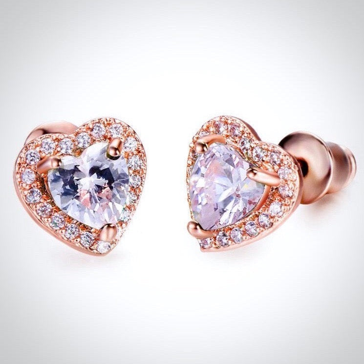 Wedding Jewelry - Heart CZ Bridal Earrings - Available in Silver and Rose Gold