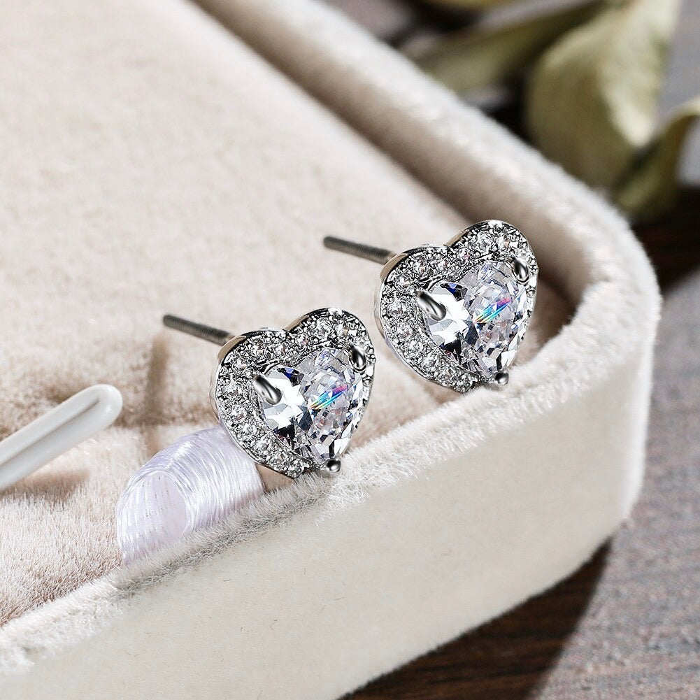 Wedding Jewelry - Heart CZ Bridal Earrings - Available in Silver and Rose Gold