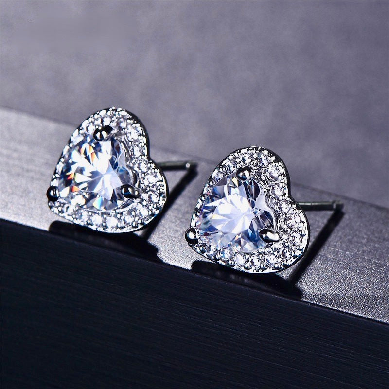 Wedding Jewelry - Heart CZ Bridal Earrings - Available in Silver and Rose Gold