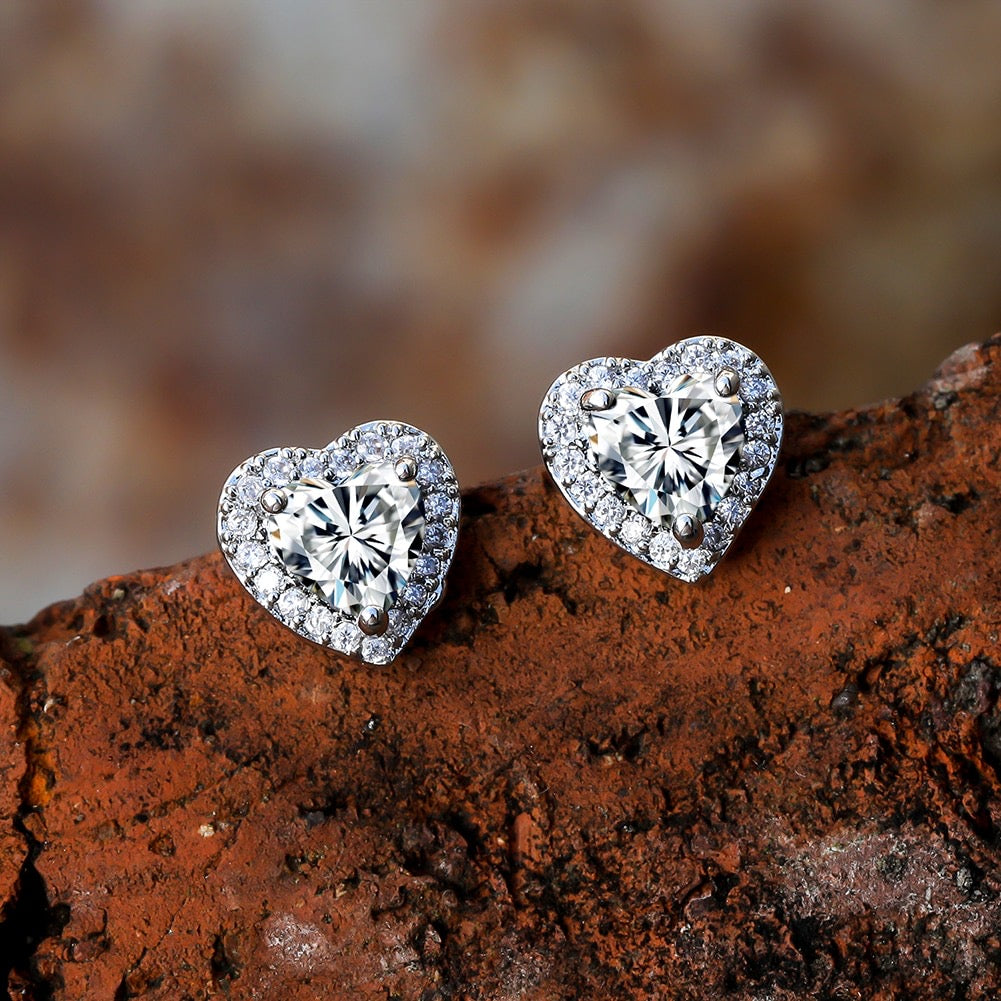 Wedding Jewelry - Heart CZ Bridal Earrings - Available in Silver and Rose Gold