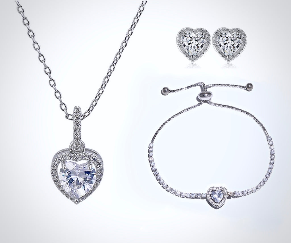 Wedding Jewelry - Heart CZ Bridal Necklace - Available in Silver and Rose Gold