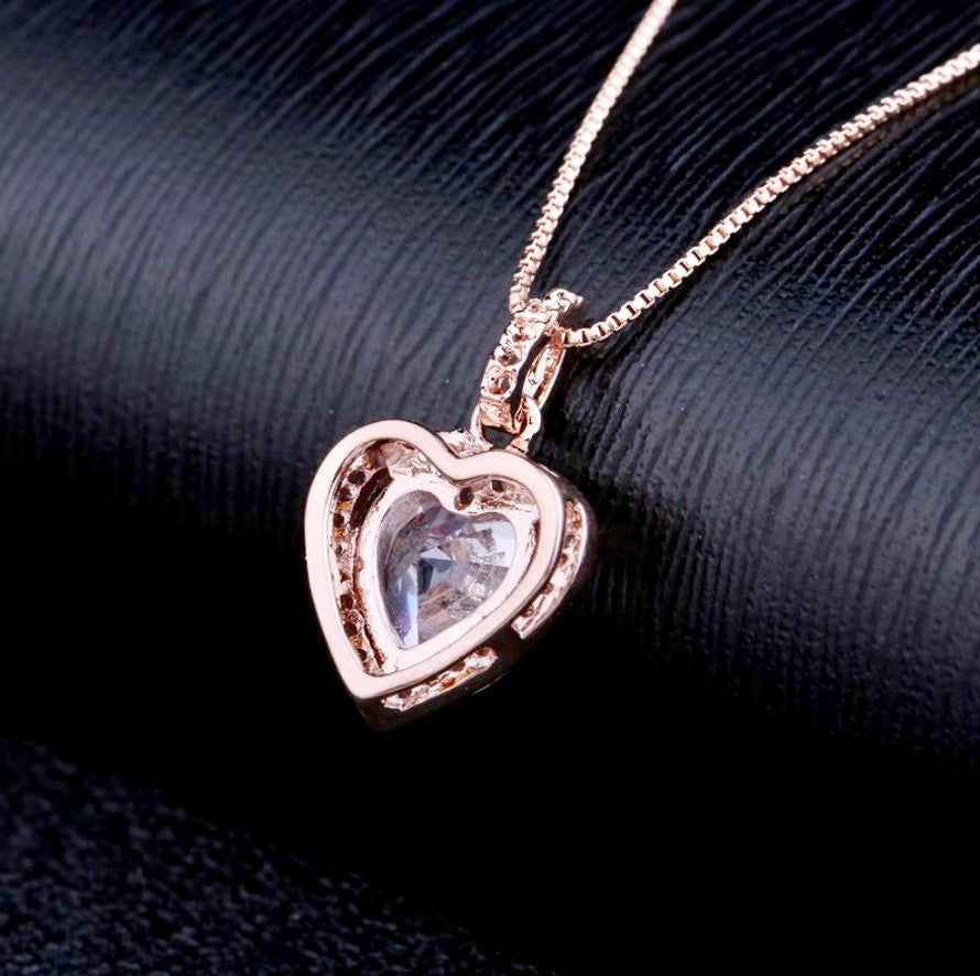 Wedding Jewelry - Heart CZ Bridal Necklace - Available in Silver and Rose Gold