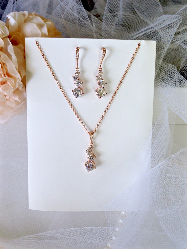 Wedding Jewelry - Bridal Necklace and Earrings Set - Available in Rose Gold and Silver