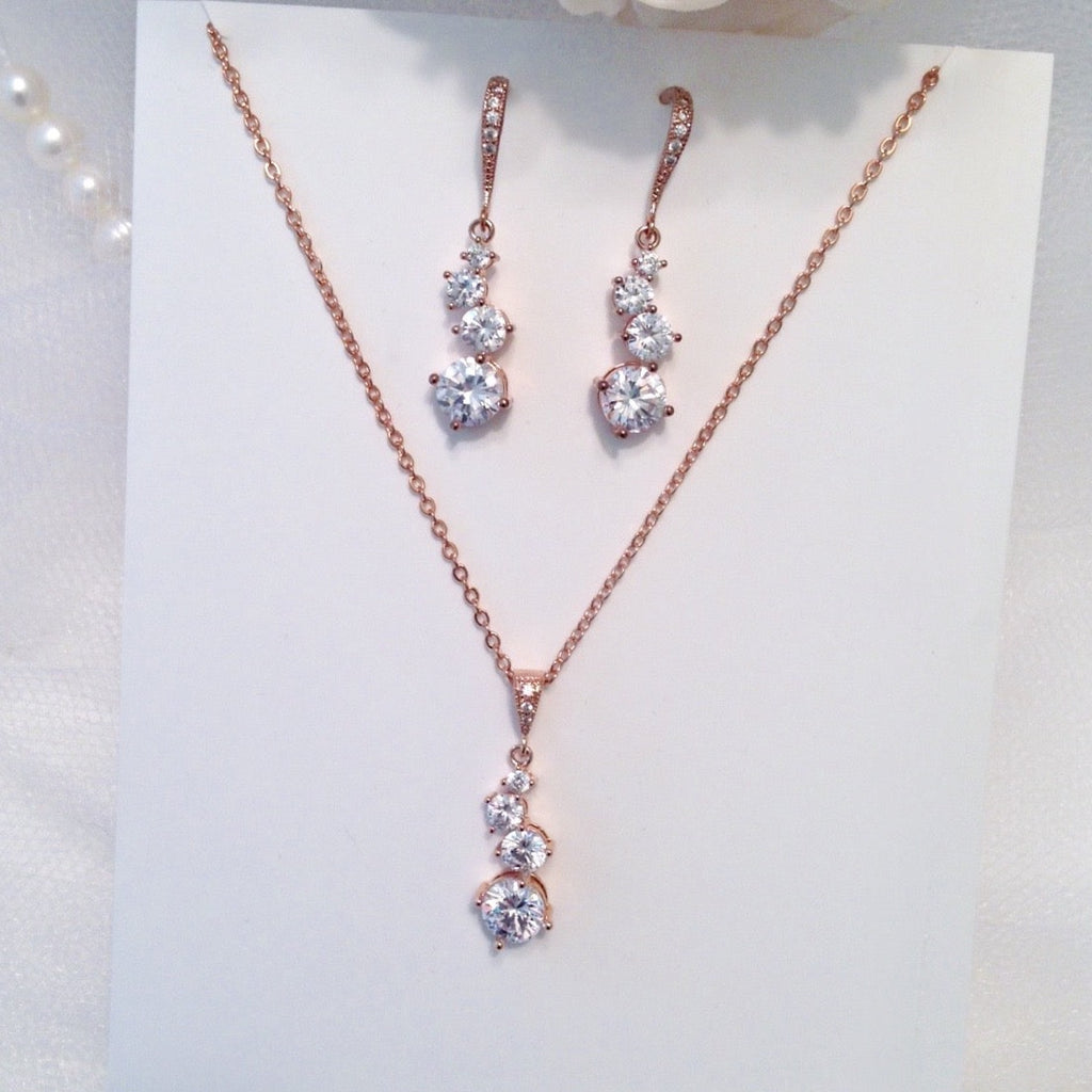 Wedding Jewelry - Bridal Necklace and Earrings Set - Available in Rose Gold and Silver