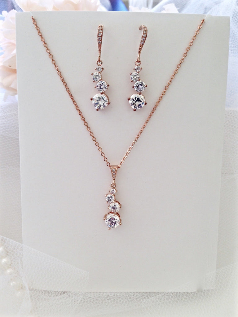Wedding Jewelry - Bridal Necklace and Earrings Set - Available in Rose Gold and Silver