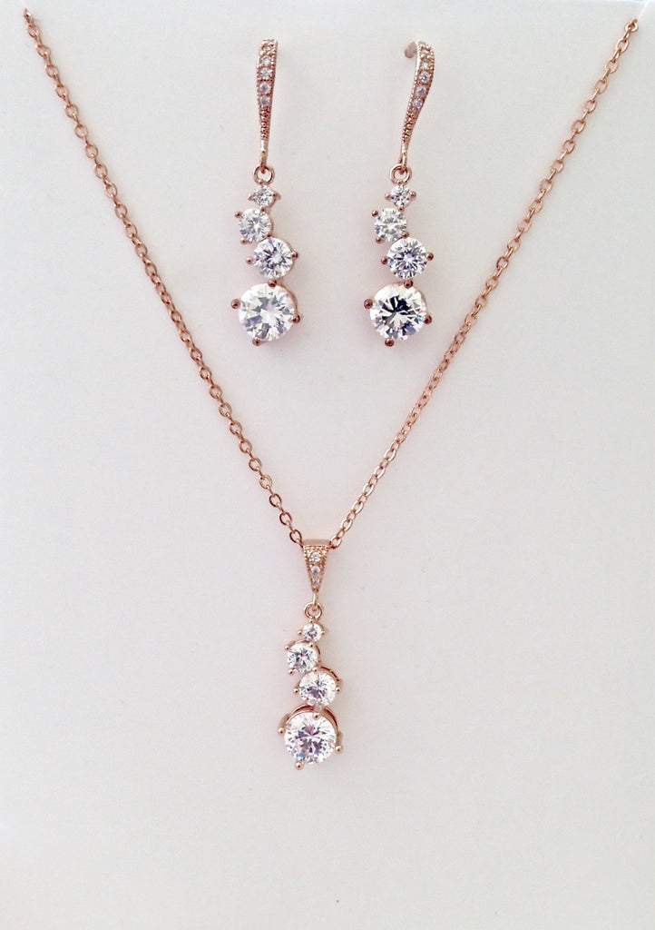 Rose gold Wedding jewelry set, Necklace, earrings and bracelet set - H–  Treasures by Agnes