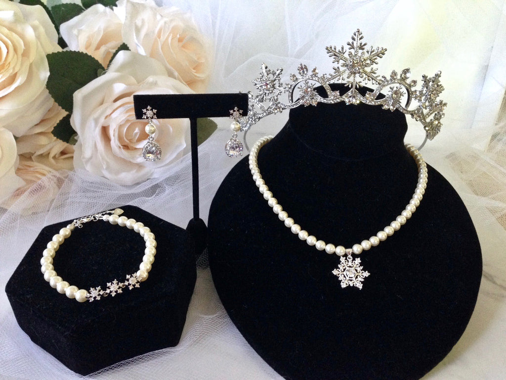 Wedding Pearl Jewelry - Winter Snowflake 3-Piece Bridal Jewelry Set