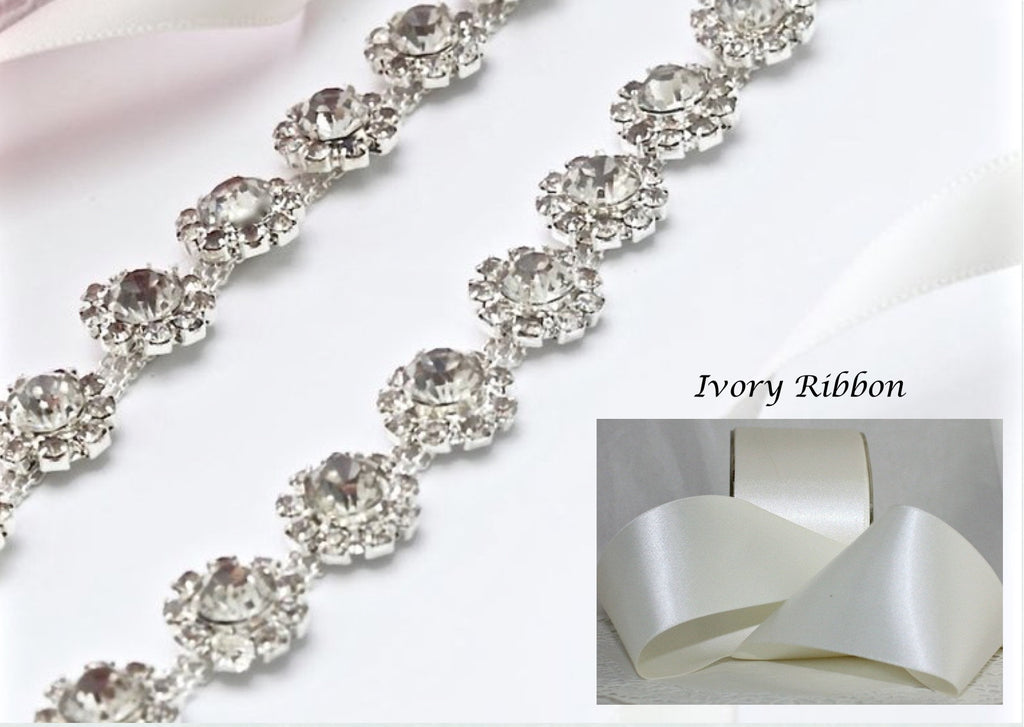 "Soleil" - Silver Crystal Bridal Belt/Sash