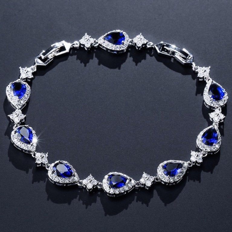 Wedding Jewelry - Blue Cubic Zirconia Bridal Bracelet 