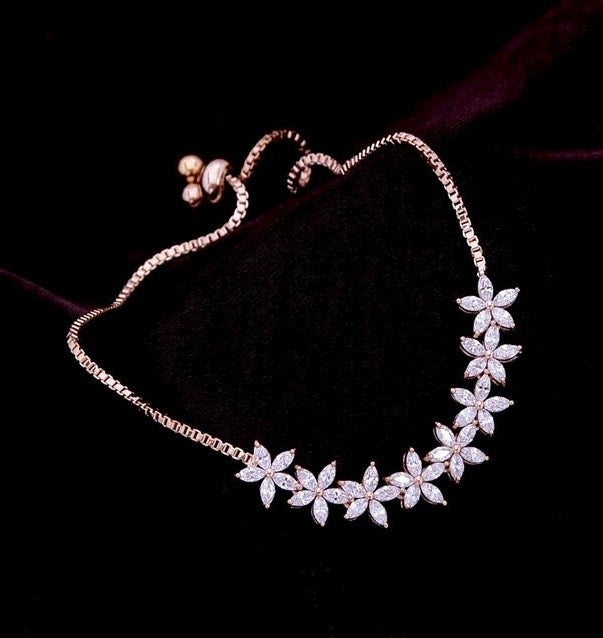 Wedding Jewelry - Cubic Zirconia Adjustable Bracelet - Available in Silver, Rose Gold and Yellow Gold