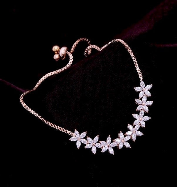 "Lisa" - Cubic Zirconia Adjustable Bracelet - Available in Silver and Rose Gold