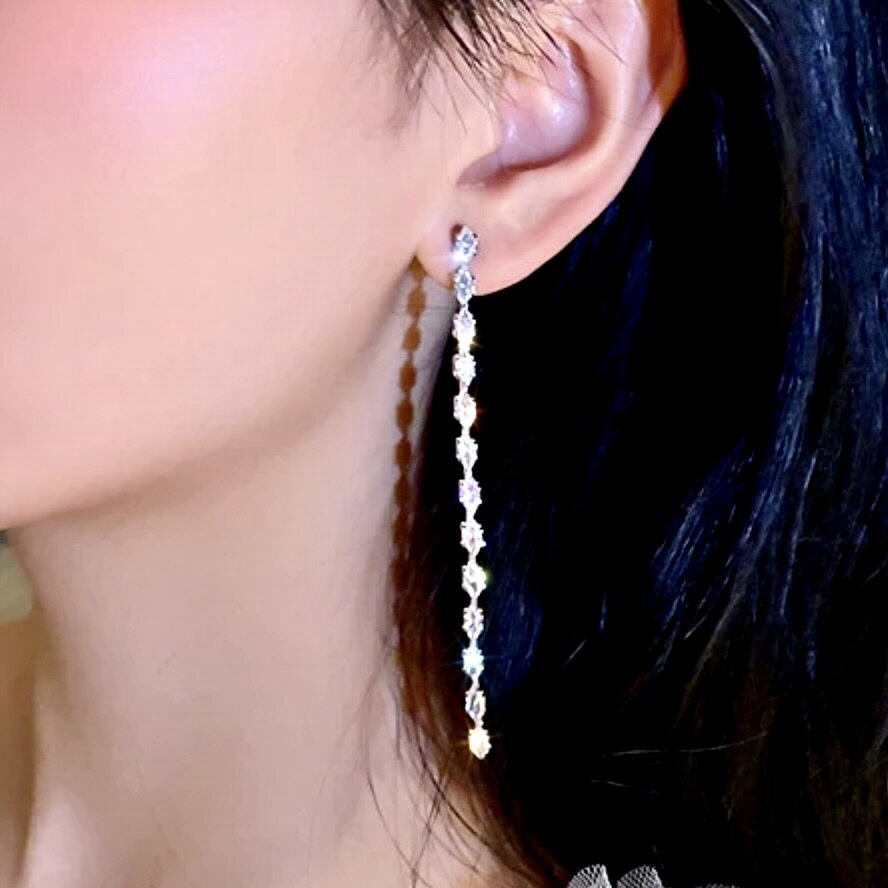 Wedding Jewelry - Long Cubic Zirconia Bridal Earrings