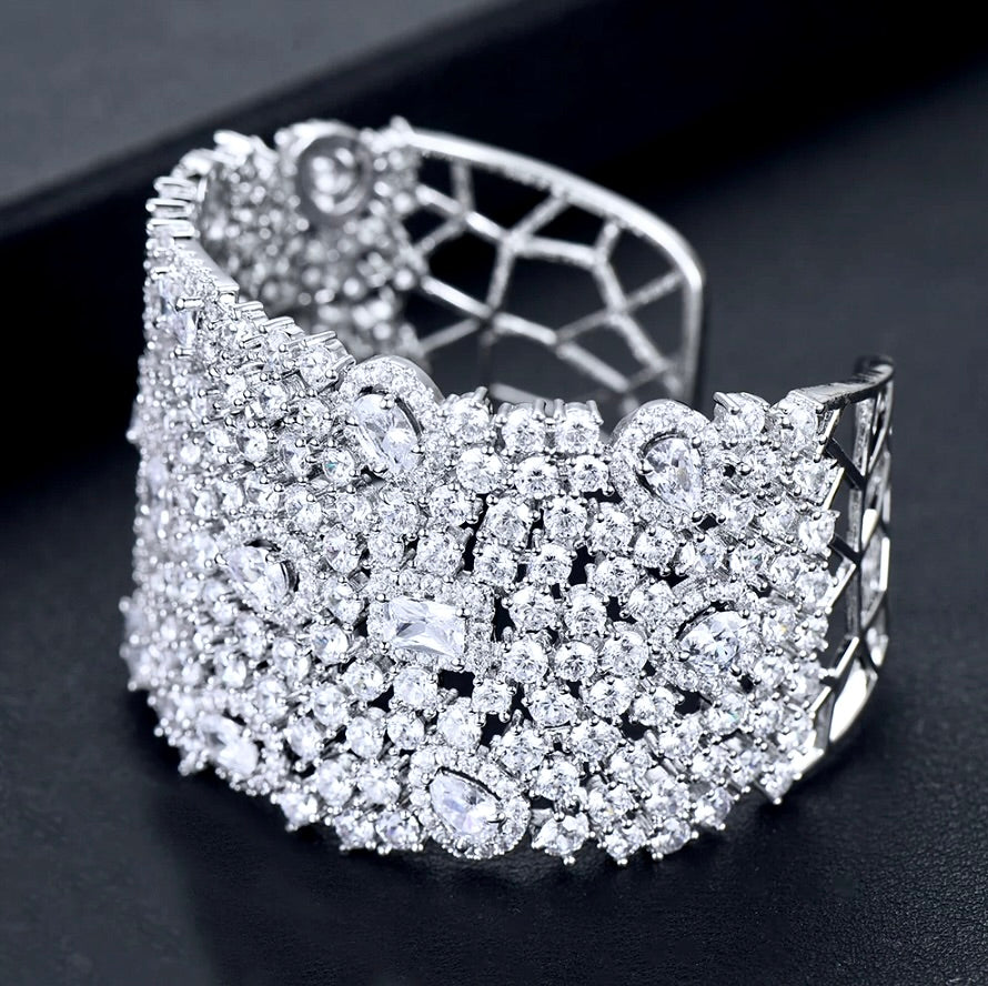 Wedding Jewelry - Cubic Zirconia Bridal Cuff Bracelet