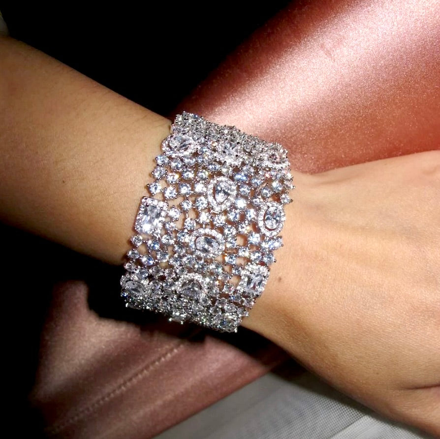 Wedding Jewelry - Cubic Zirconia Bridal Cuff Bracelet