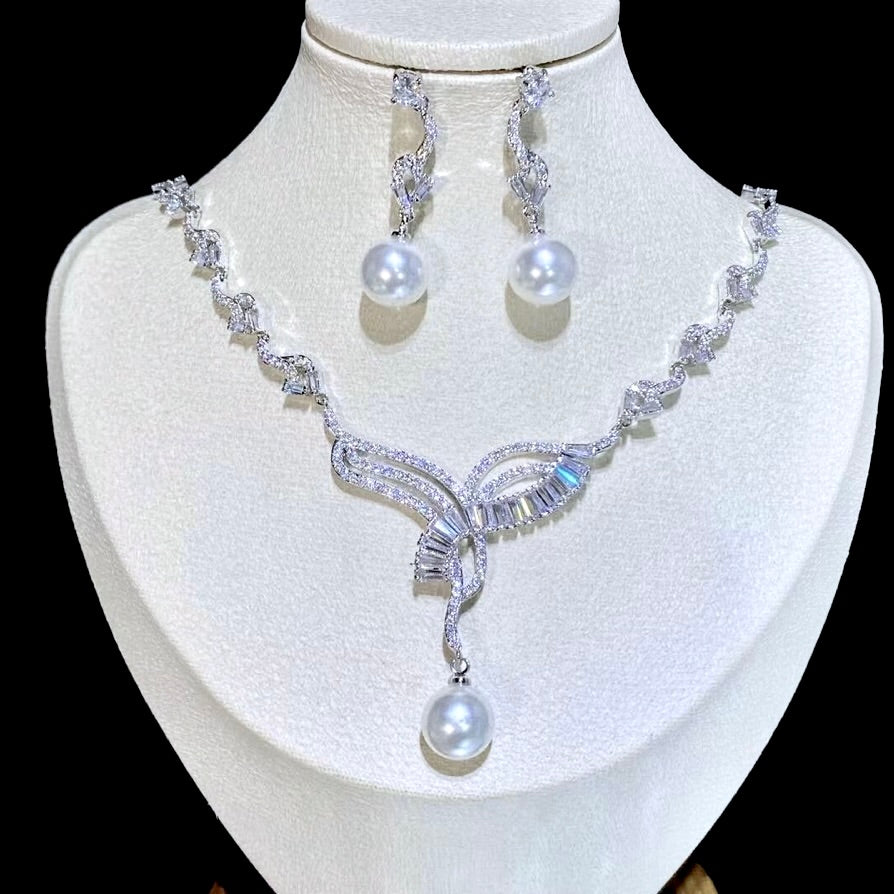 Wedding Jewelry - Luxury Pearl and CZ Bridal Jewelry Set