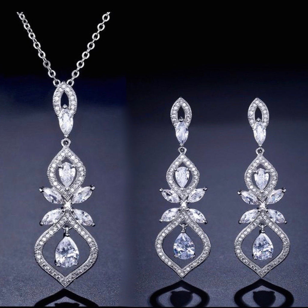 Wedding Jewelry - Silver Cubic Zirconia Bridal Jewelry Set