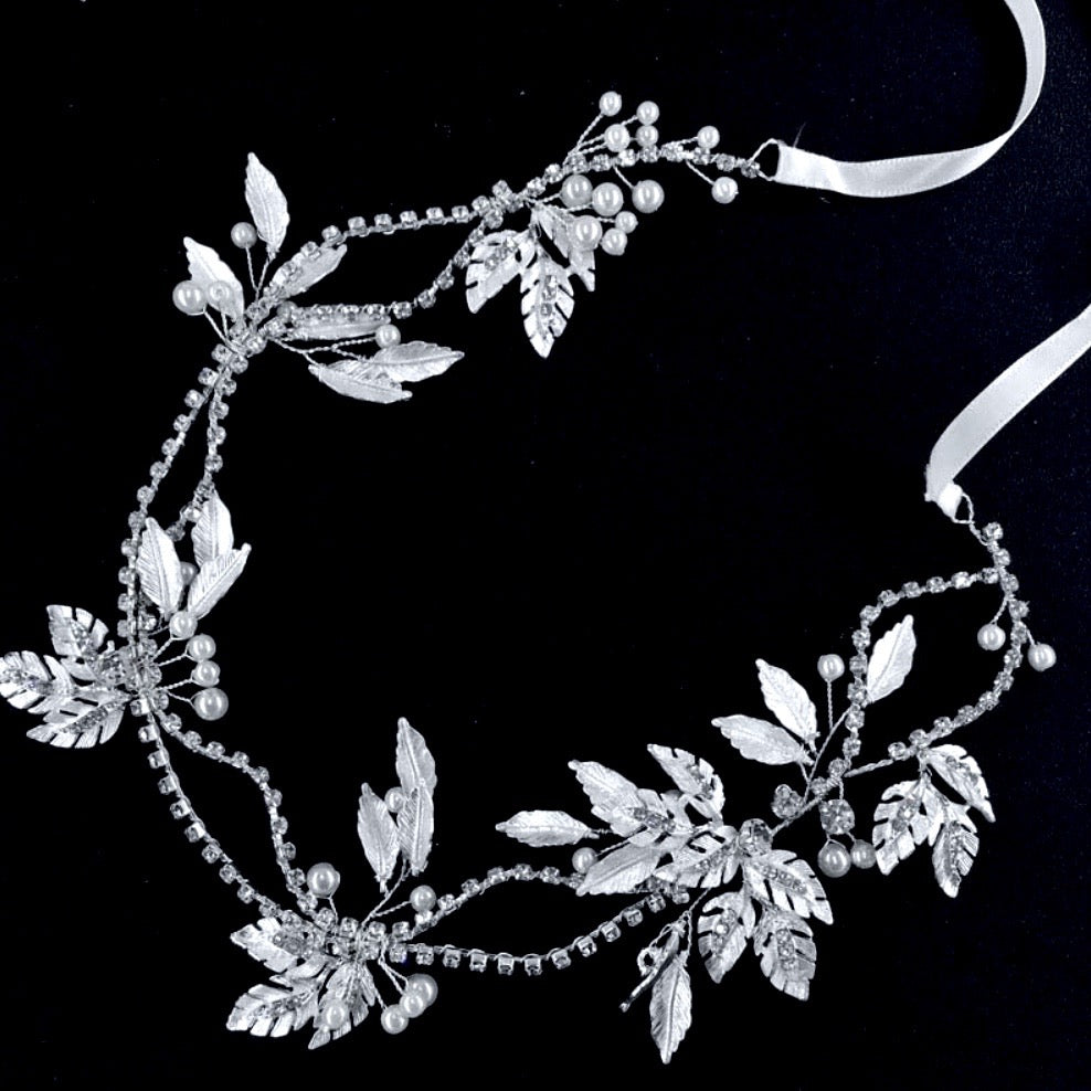 Wedding Hair Accessories - Silver Pearl and Crystal Bridal Headband