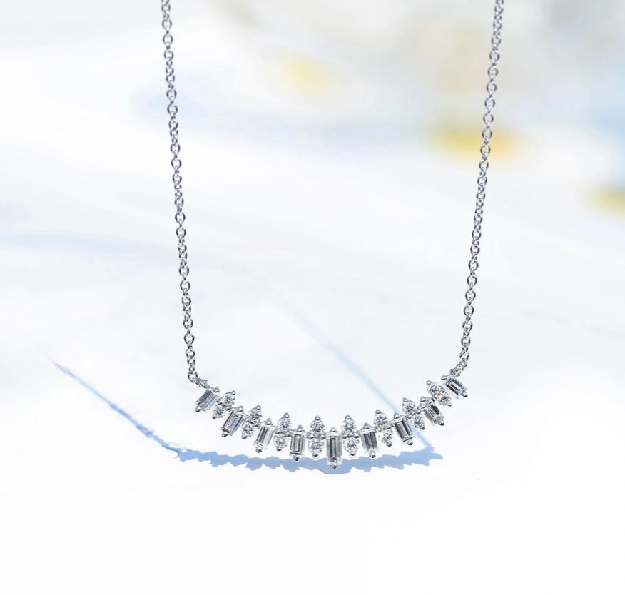 Wedding Jewelry - Minimalist 925 Sterling Silver CZ Bridal Necklace