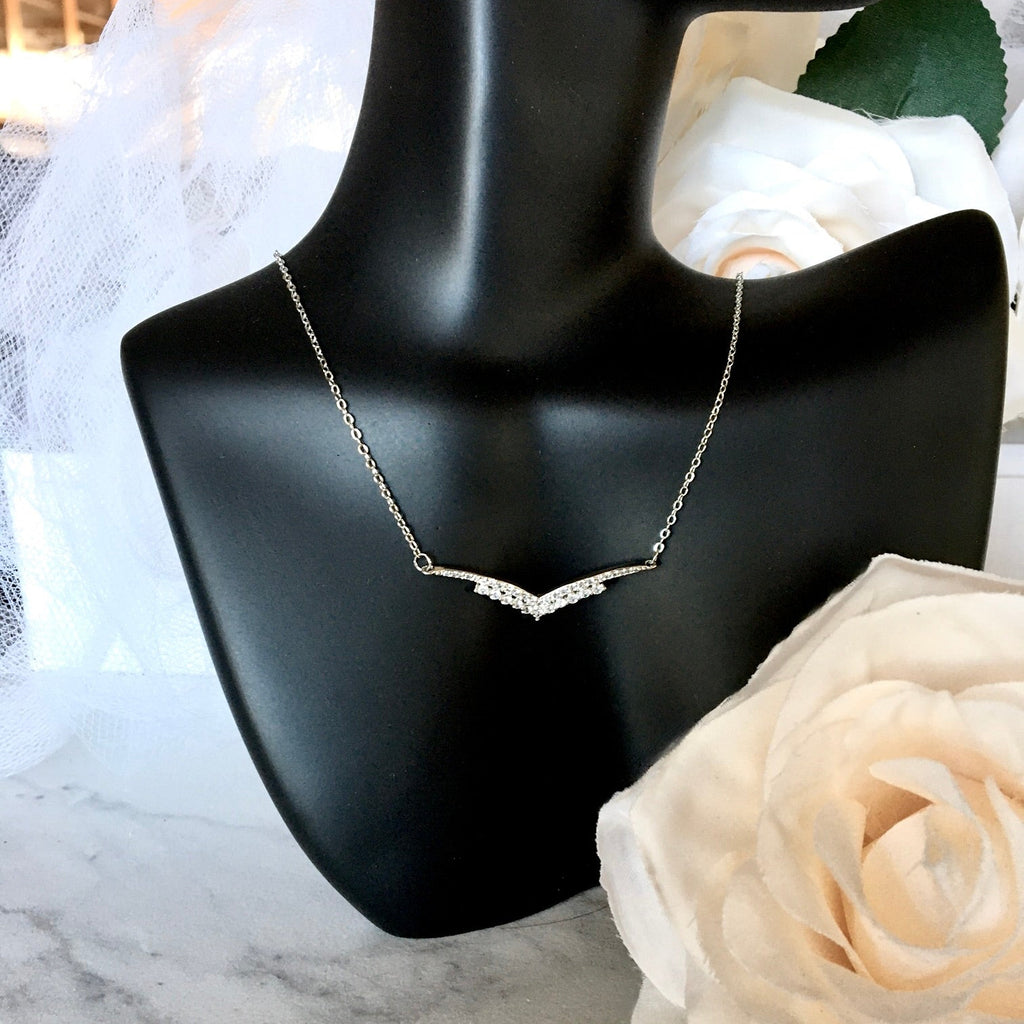 Wedding Jewelry - Minimalist 925 Sterling Silver CZ Bridal Necklace