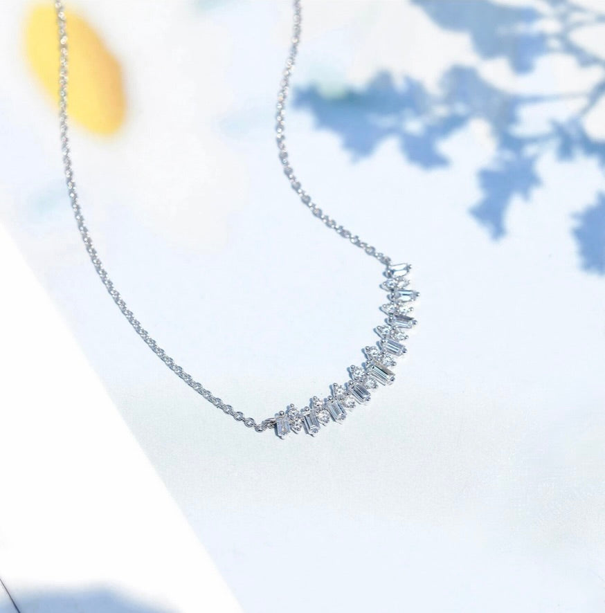 Wedding Jewelry - Minimalist 925 Sterling Silver CZ Bridal Necklace