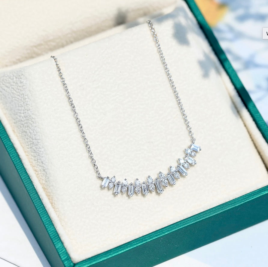 Wedding Jewelry - Minimalist 925 Sterling Silver CZ Bridal Necklace