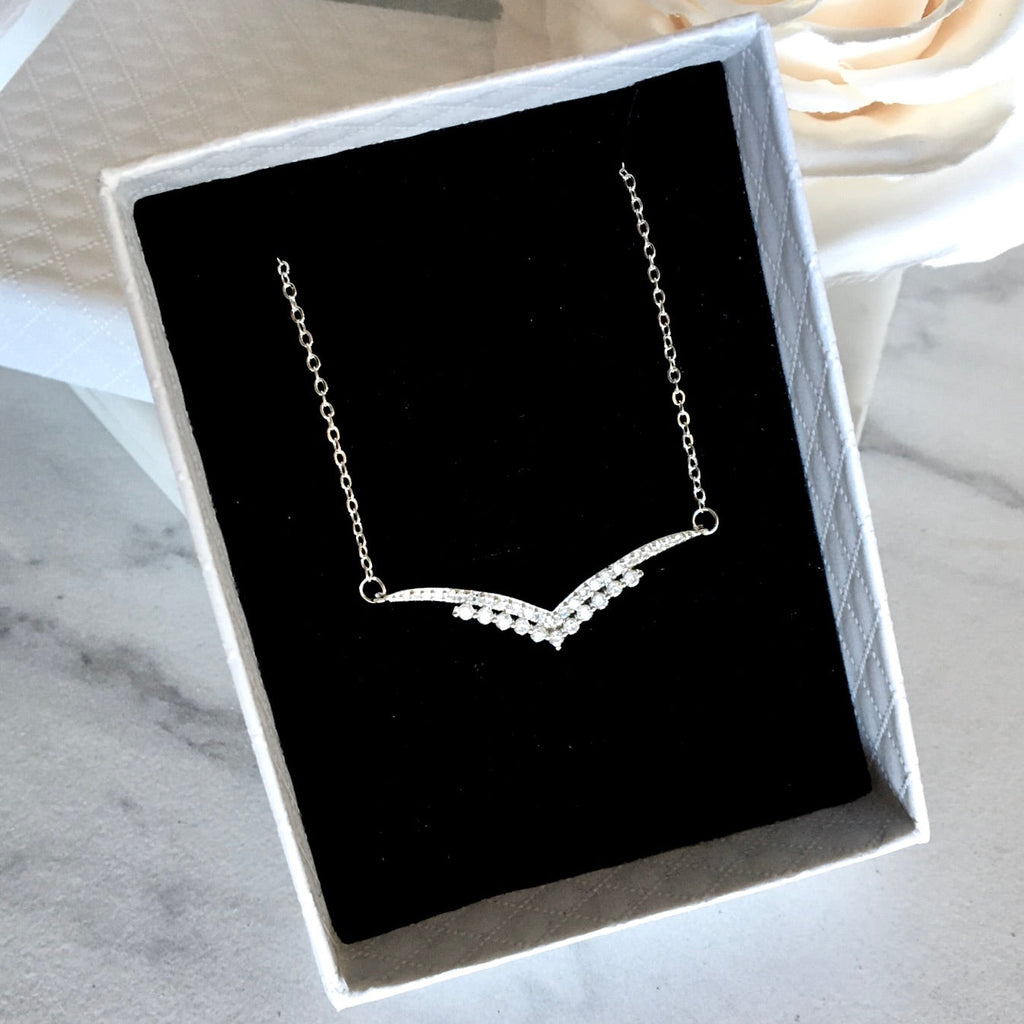 Wedding Jewelry - Minimalist 925 Sterling Silver CZ Bridal Necklace